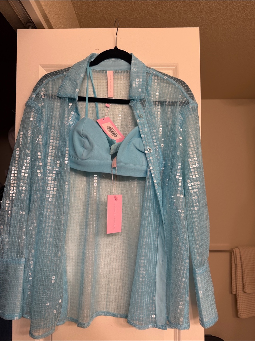 Runaway the Label x Rozalia Russian Blue Sequin Button-Up + Matching Bralette